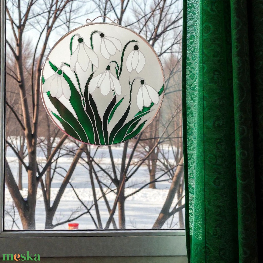 Hóvirág csokor - Festett ablakdekoráció - otthon & életmód - dekoráció - ajtó- és ablak dekoráció - ablakdísz - Meska.hu