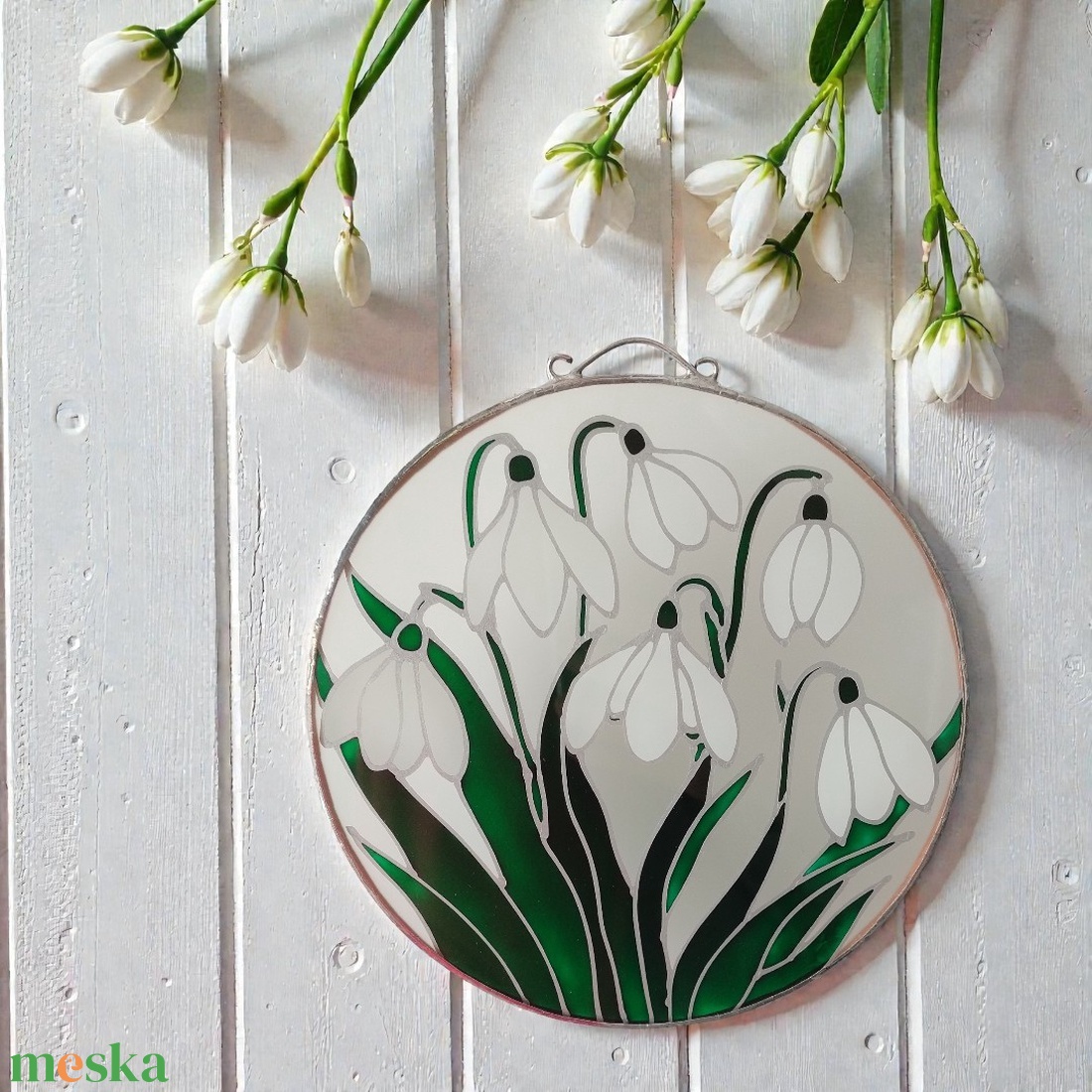 Hóvirág csokor - Festett ablakdekoráció - otthon & életmód - dekoráció - ajtó- és ablak dekoráció - ablakdísz - Meska.hu