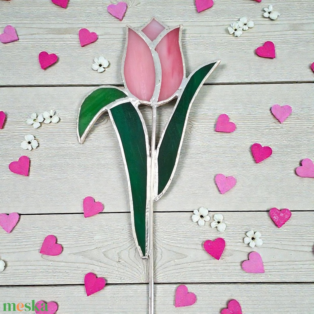 Valentin-napi üveg tulipán örökvirág - Rózsaszín - otthon & életmód - dekoráció - dísztárgy - Meska.hu