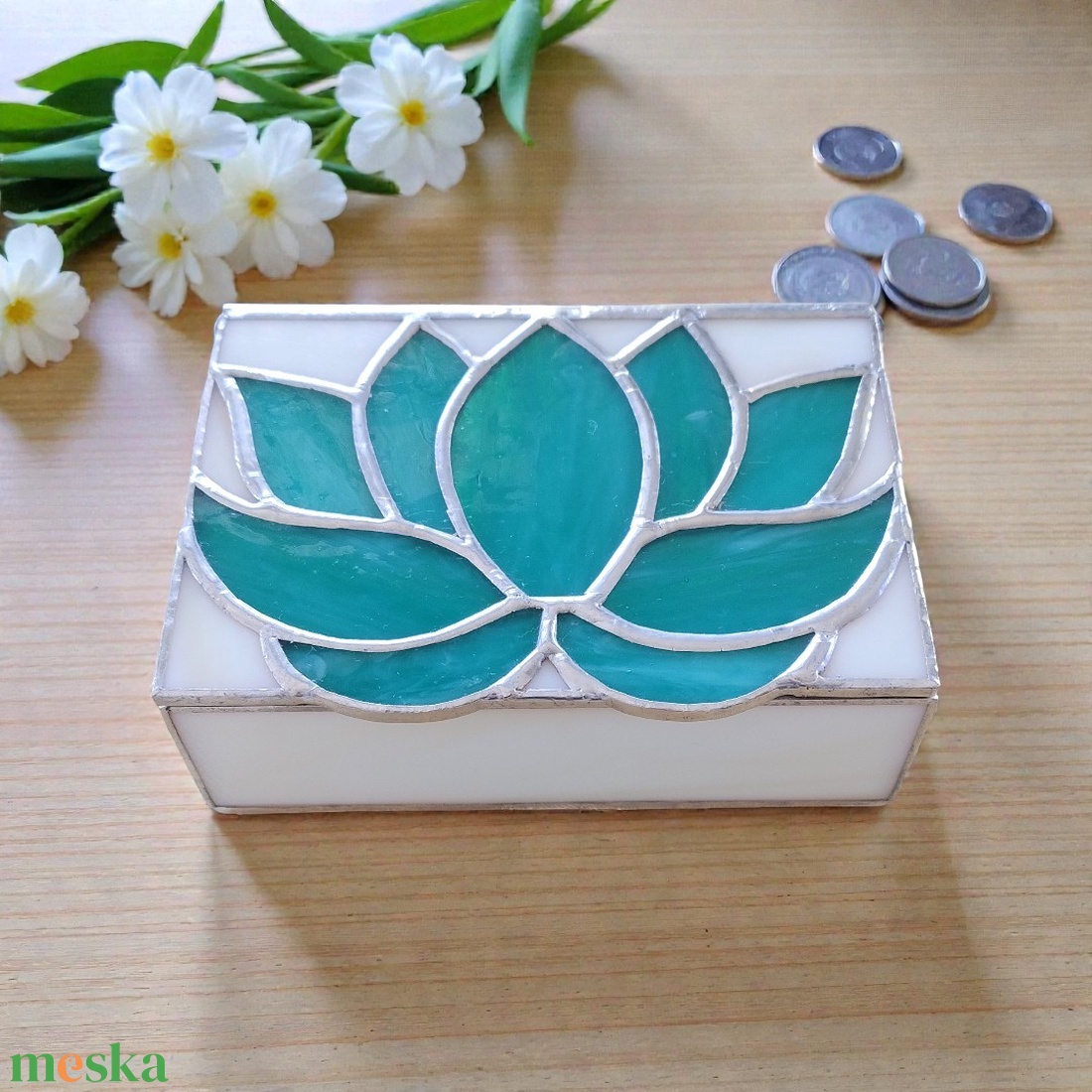 Esküvői pénzátadó doboz - Türkiz lótusz - esküvő - emlék & ajándék - nászajándék - esküvői pénzátadó doboz - Meska.hu