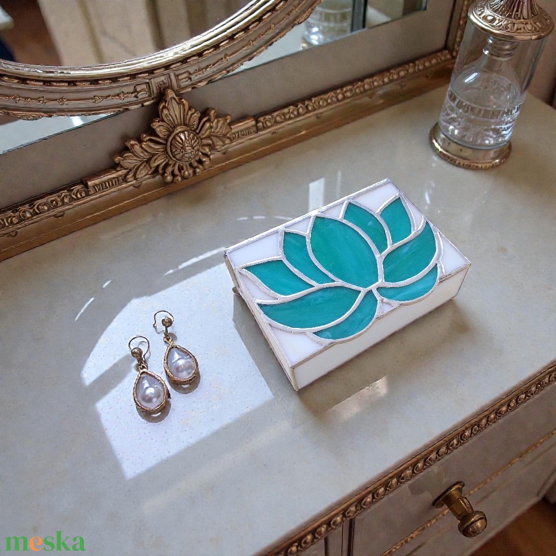 Esküvői pénzátadó doboz - Türkiz lótusz - esküvő - emlék & ajándék - nászajándék - esküvői pénzátadó doboz - Meska.hu