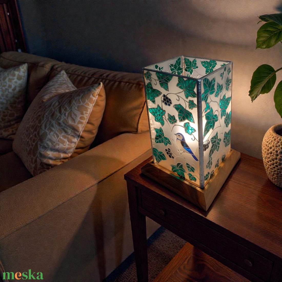 Borostyán fészek - Üveg asztali hangulat lámpa - otthon & életmód - lámpa - asztali lámpa - Meska.hu