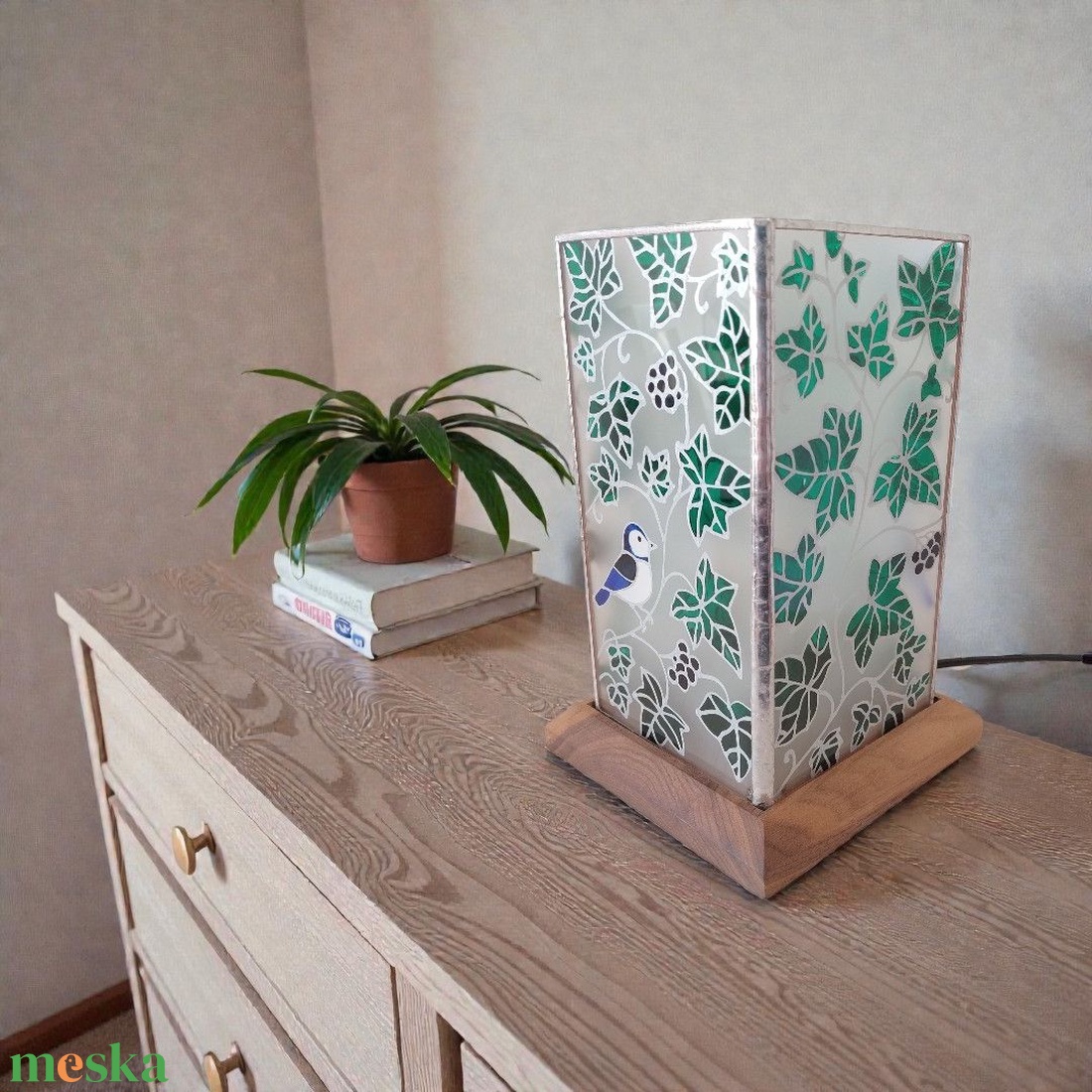 Borostyán fészek - Üveg asztali hangulat lámpa - otthon & életmód - lámpa - asztali lámpa - Meska.hu