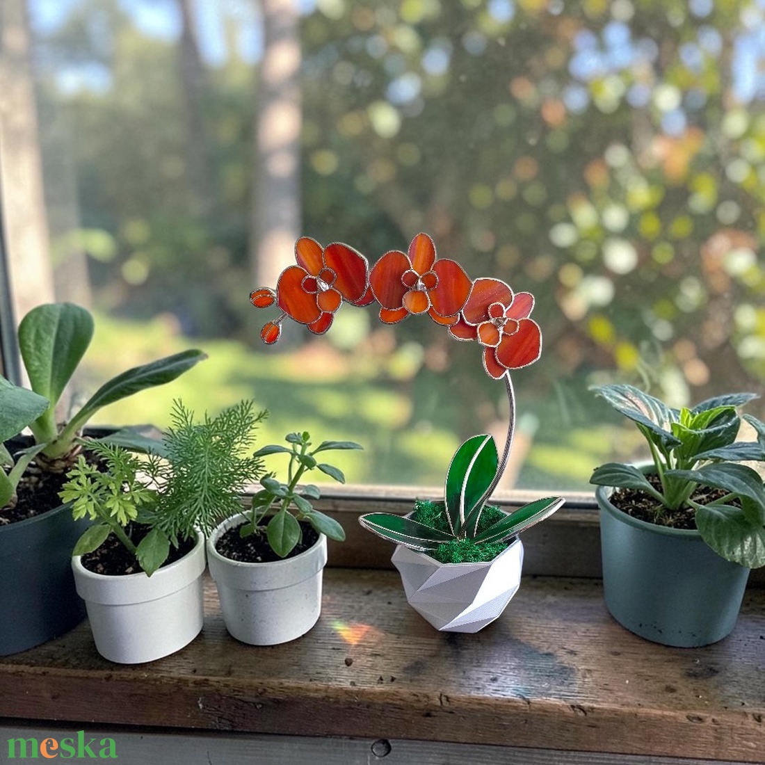 Üveg orchidea - Gondozásmentes örökvirág - otthon & életmód - virágdekoráció - virágdíszek - virágdísz kaspóban - Meska.hu