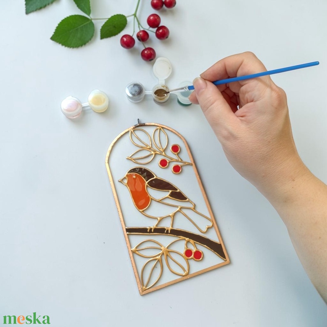 Üvegfestő DIY Alkotó doboz - Vörösbegy - diy (csináld magad) - egységcsomag - Meska.hu