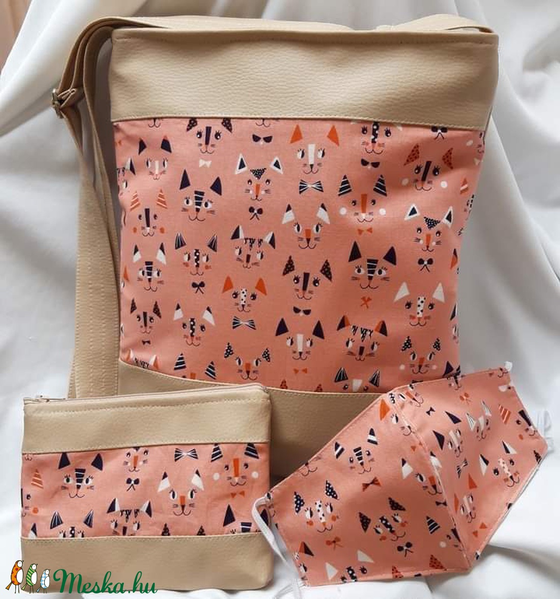 Textilbőr oldaltáska+neszesszer+maszk szett - táska & tok - kézitáska & válltáska - vállon átvethető táska - Meska.hu