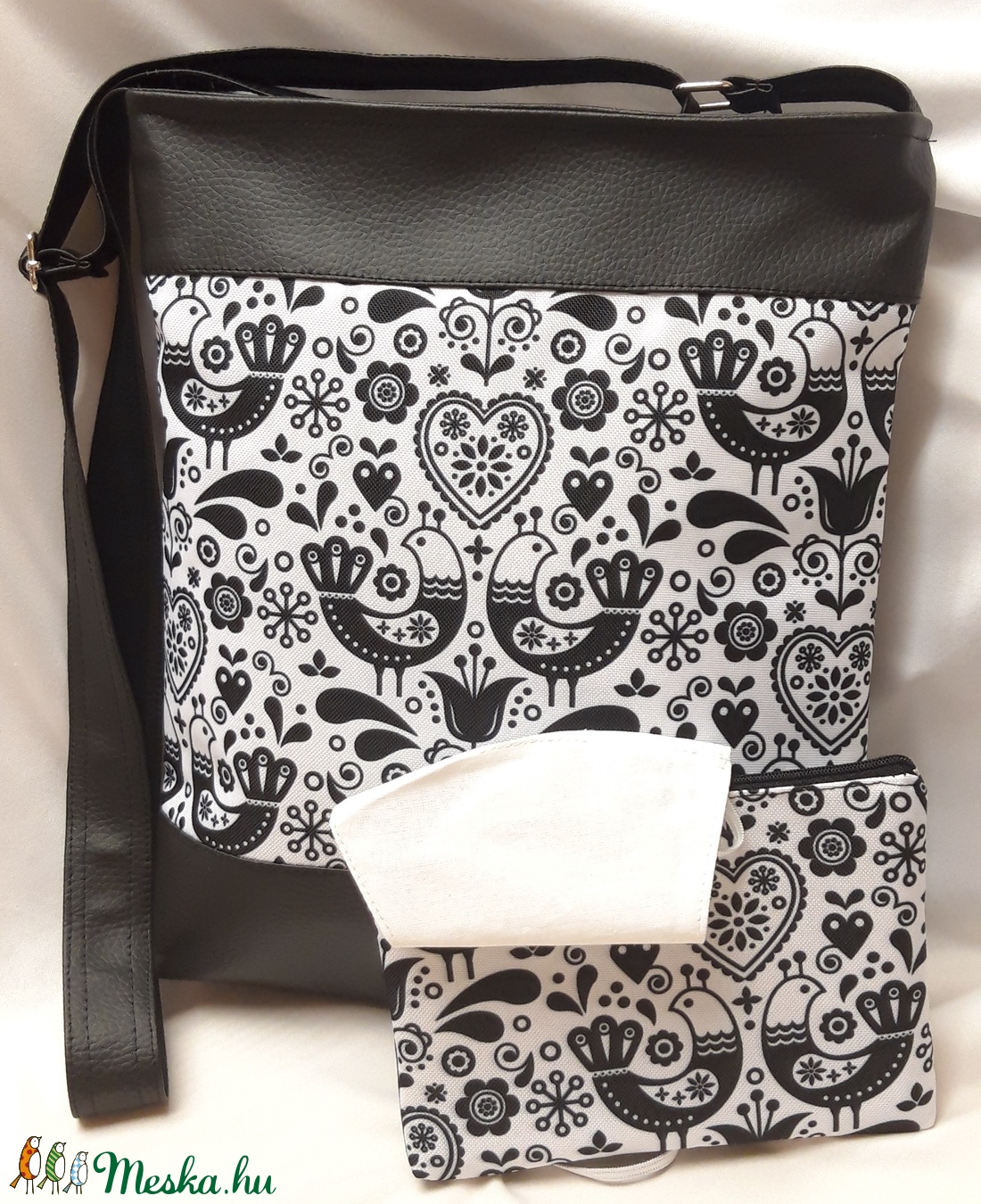 Textilbőr oldaltáska+neszesszer+maszk szett - táska & tok - kézitáska & válltáska - vállon átvethető táska - Meska.hu