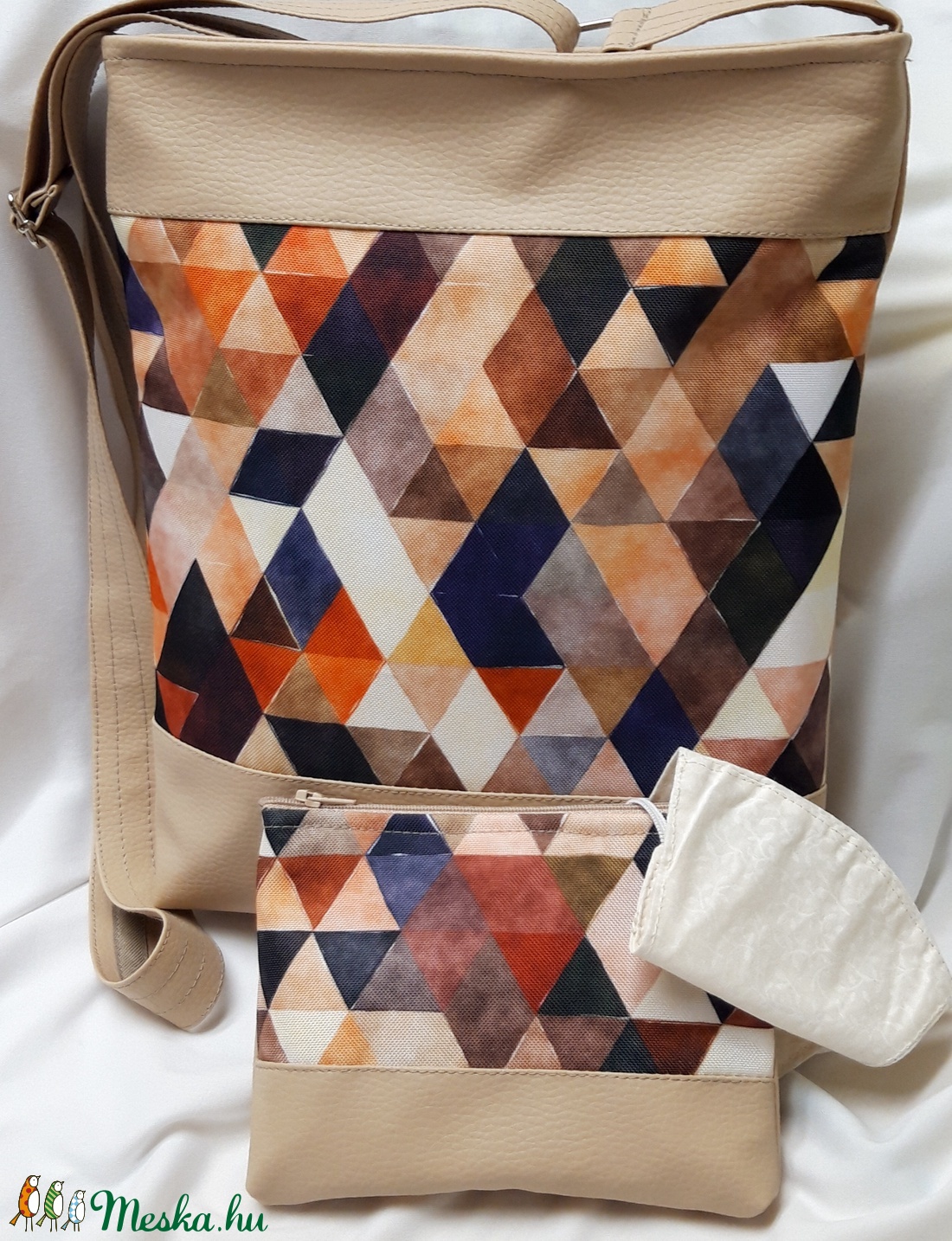 Textilbőr oldaltáska+neszesszer+maszk szett - táska & tok - kézitáska & válltáska - vállon átvethető táska - Meska.hu