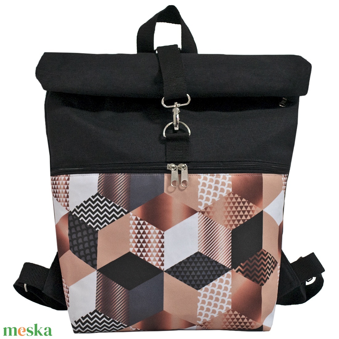 Víz- és kopásálló geometriai mintás roll top hátizsák - táska & tok - hátizsák - hátizsák - Meska.hu