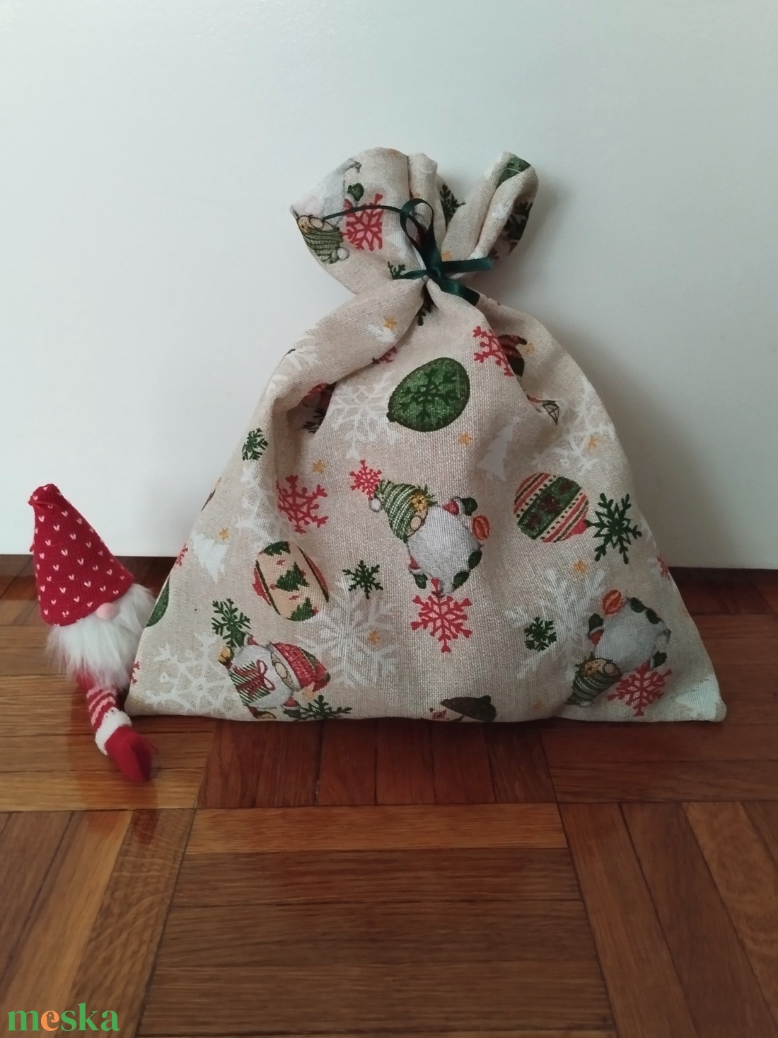 Téli manó mintás Mikulás zsák/ csomagoló - karácsony - mikulás - mikulás zsák - Meska.hu