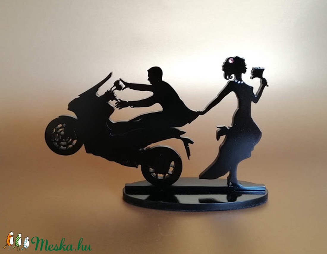 Motoros esküvői tortadísz/csúcsdísz  HONDA Motoros menyasszony és vőlegény Esküvői dekoráció tortára  - esküvő - dekoráció - sütidísz - Meska.hu