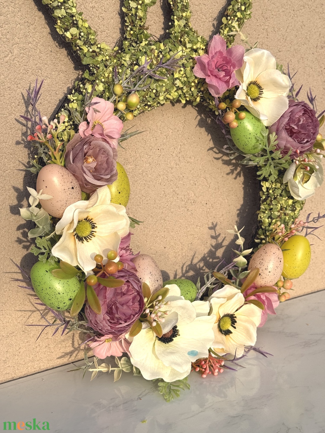 Húsvéti nyuszis ajtódísz, kopogtató, virágkoszorú - otthon & életmód - dekoráció - ajtó- és ablak dekoráció - ajtódísz & kopogtató - Meska.hu