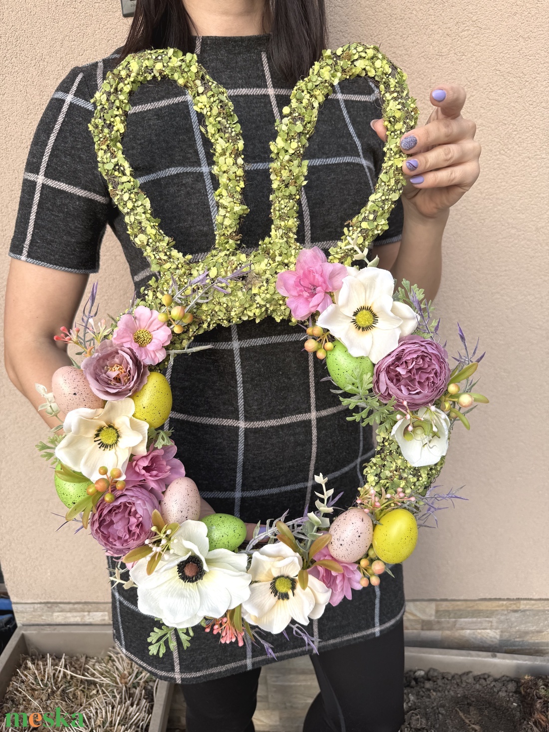 Húsvéti nyuszis ajtódísz, kopogtató, virágkoszorú - otthon & életmód - dekoráció - ajtó- és ablak dekoráció - ajtódísz & kopogtató - Meska.hu