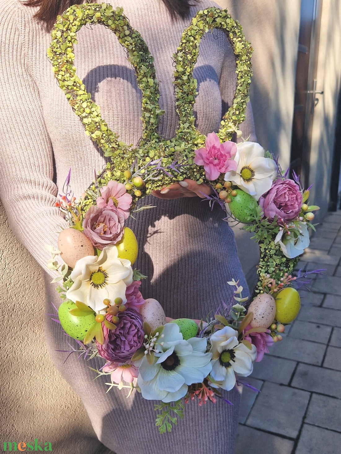 Húsvéti nyuszis ajtódísz, kopogtató, virágkoszorú - ünnepi díszek, dekorációk - húsvéti díszek és dekorációk - húsvéti ajtódísz, kopogtató - Meska.hu