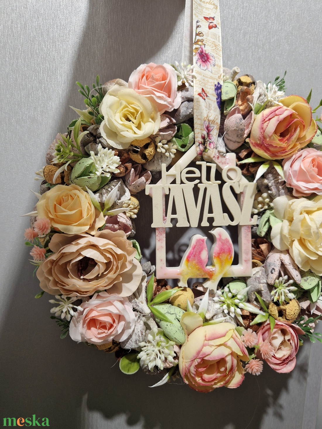 Ajtódísz, kopogtató, tavaszi virágkoszorú - otthon & életmód - dekoráció - ajtó- és ablak dekoráció - ajtódísz & kopogtató - Meska.hu