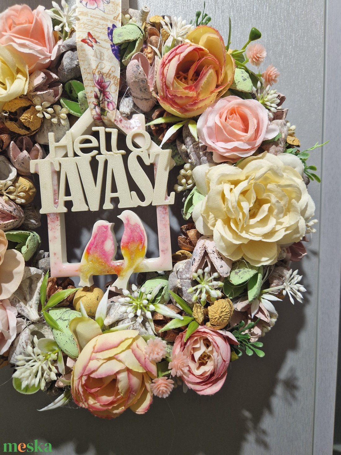 Ajtódísz, kopogtató, tavaszi virágkoszorú - otthon & életmód - dekoráció - ajtó- és ablak dekoráció - ajtódísz & kopogtató - Meska.hu