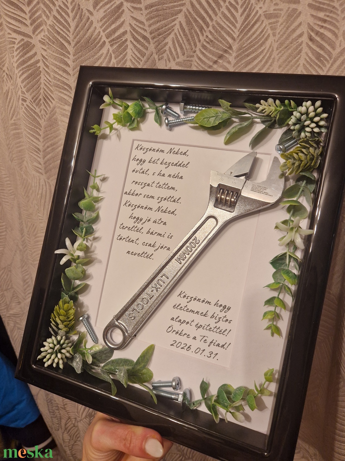 Greenery esküvői szülőköszöntő fekete epoxy kerettel, szerszámmal - esküvő - emlék & ajándék - szülőköszöntő ajándék - Meska.hu