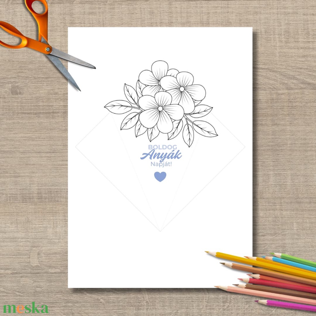 Anyák napi virágcsokor formájú színező (kék) - digitális, letölthető - művészet - grafika & illusztráció - digitális - Meska.hu