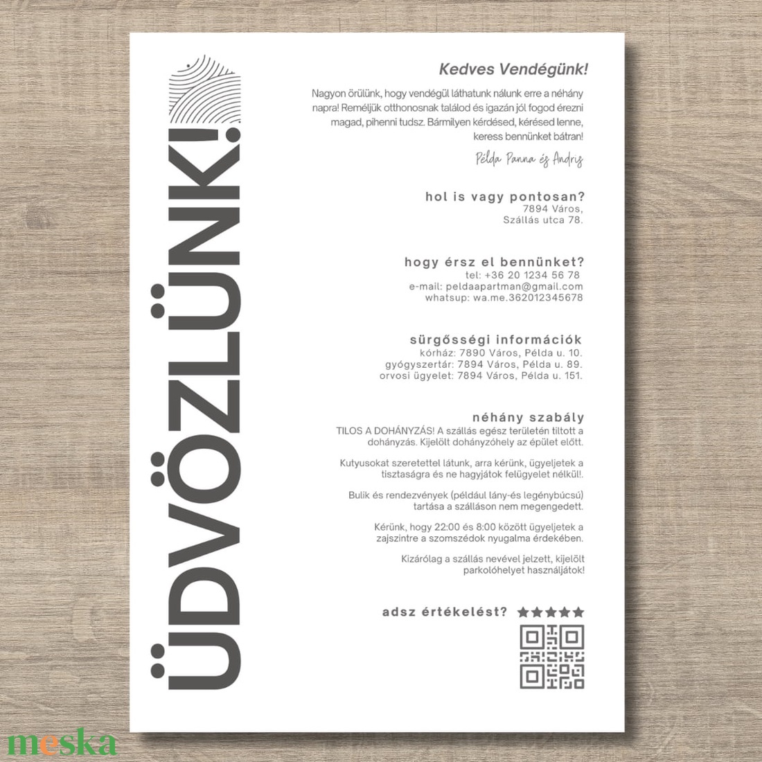 Letölthető - Vendéginfó csomag magyar/angol nyelven (üdvözlő házirenddel, wifi adatok, kicsekkolás infók) -  - művészet - grafika & illusztráció - digitális - Meska.hu