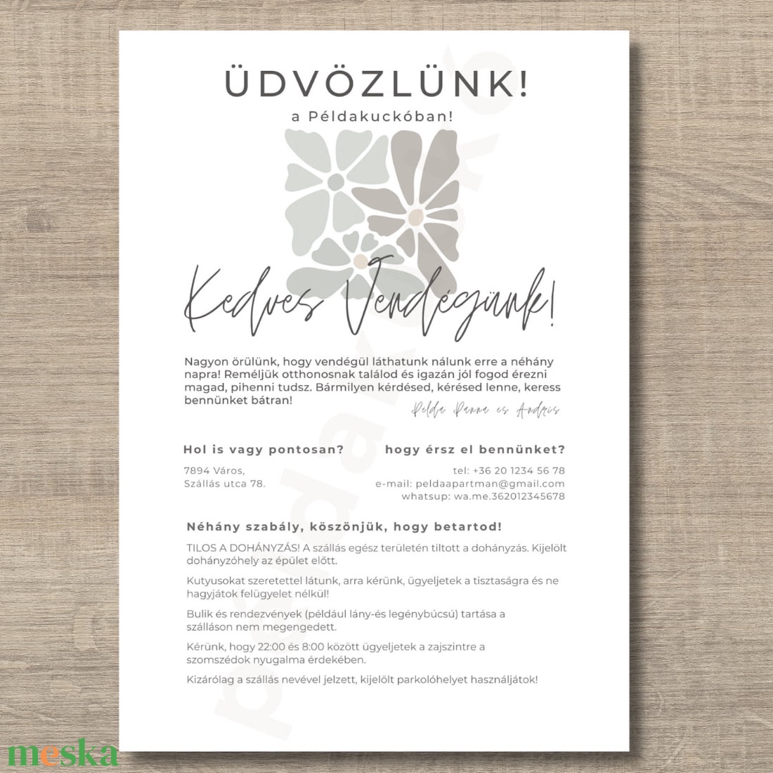 Letölthető - Vendéginfó csomag magyar/angol nyelven (üdvözlő házirenddel, wifi adatok, kicsekkolás és vendégvélemény) -  - művészet - grafika & illusztráció - digitális - Meska.hu