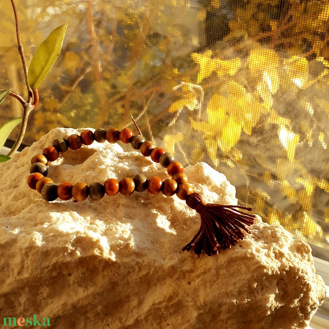 Őszi Hangulat  27 szemes fa mala középbarna bojttal - otthon & életmód - dekoráció - spiritualitás - mala - Meska.hu
