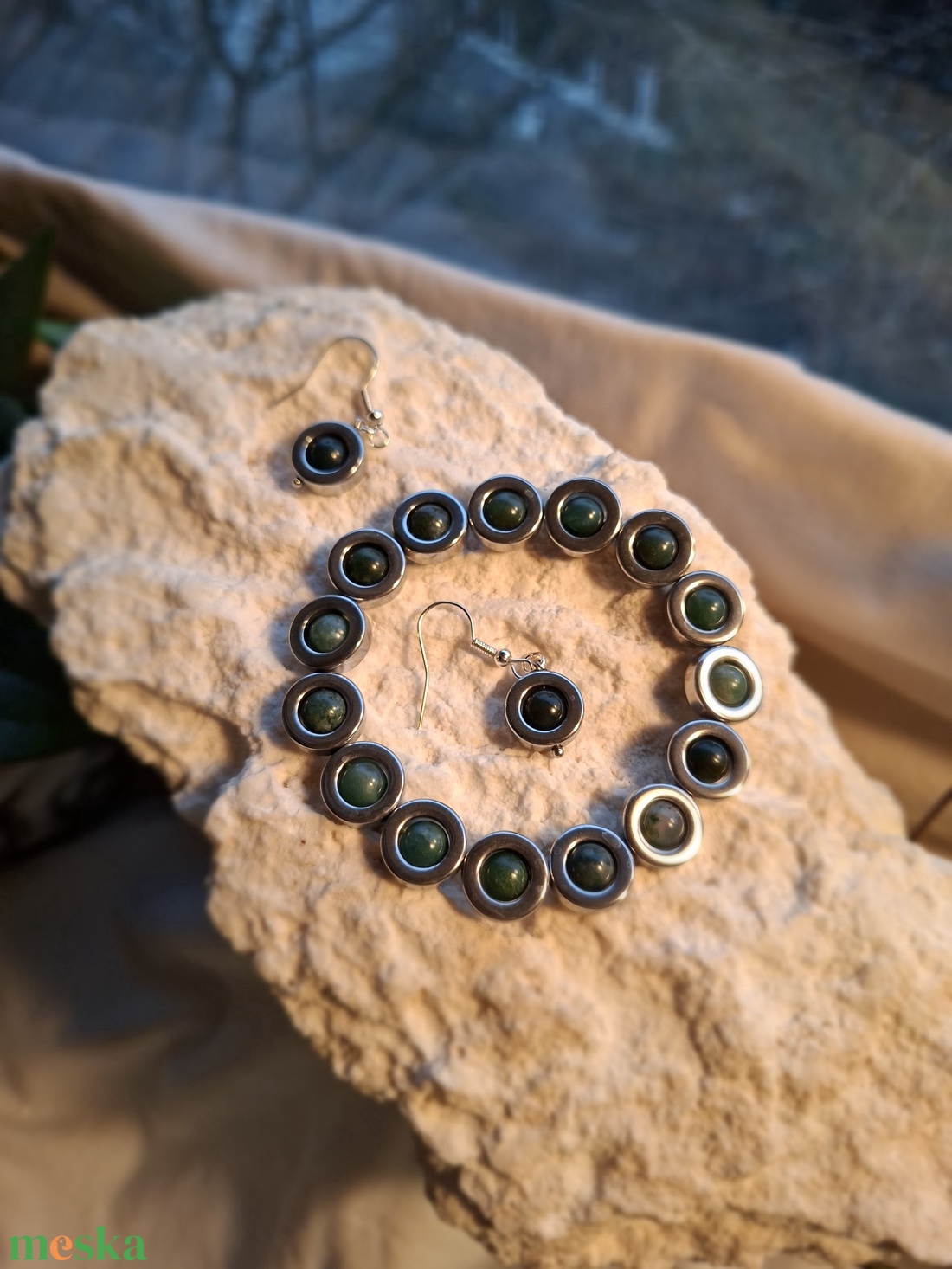 Hematit�Mohaachát ékszerszett - Erdőcsend (karkötő + fülbevaló + medál) - ékszer - ékszerszett - Meska.hu