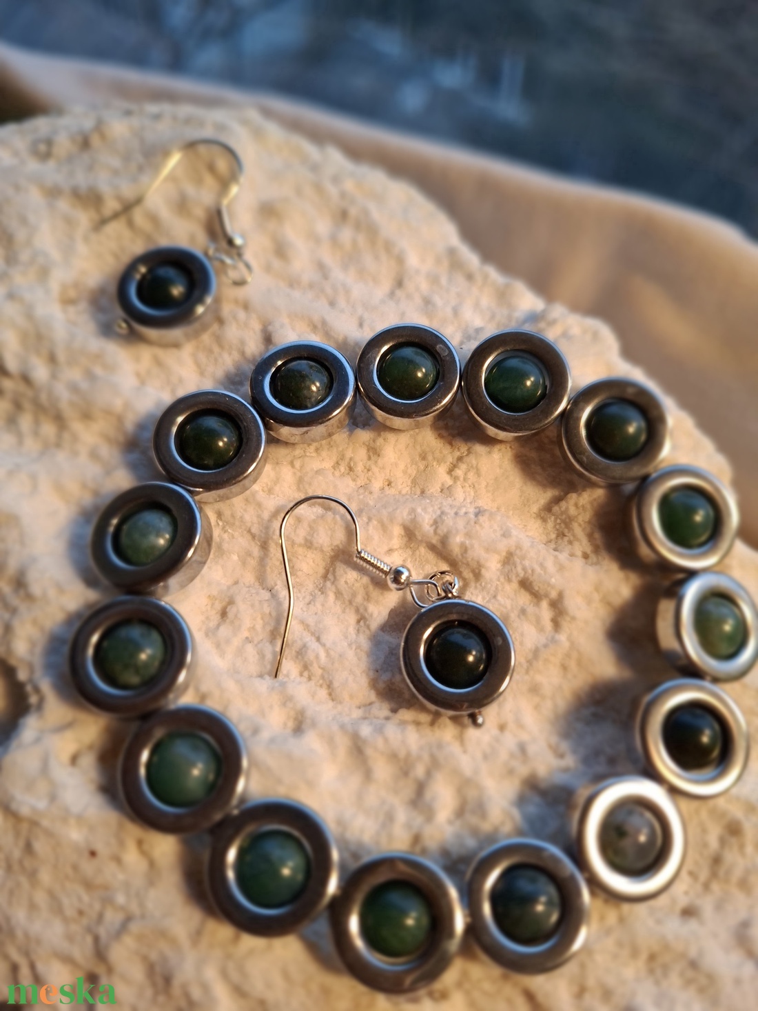 Hematit�Mohaachát ékszerszett - Erdőcsend (karkötő + fülbevaló + medál) - ékszer - ékszerszett - Meska.hu