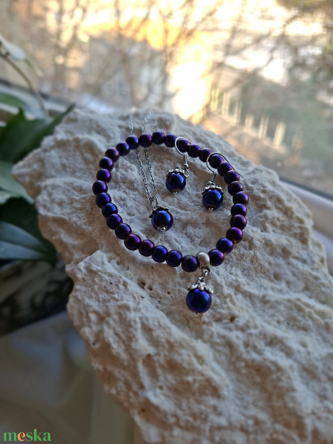 Lila Hematit Ásvány Ékszerszett Kézműves Szütyőben � Elegáns Ajándékcsomag - ékszer - ékszerszett - Meska.hu