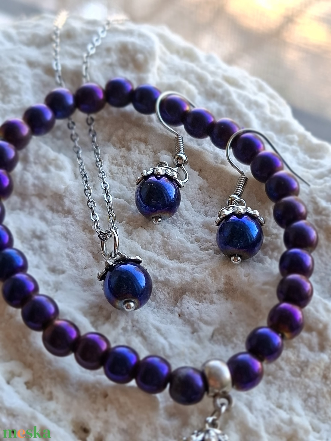 Lila Hematit Ásvány Ékszerszett Kézműves Szütyőben � Elegáns Ajándékcsomag - ékszer - ékszerszett - Meska.hu