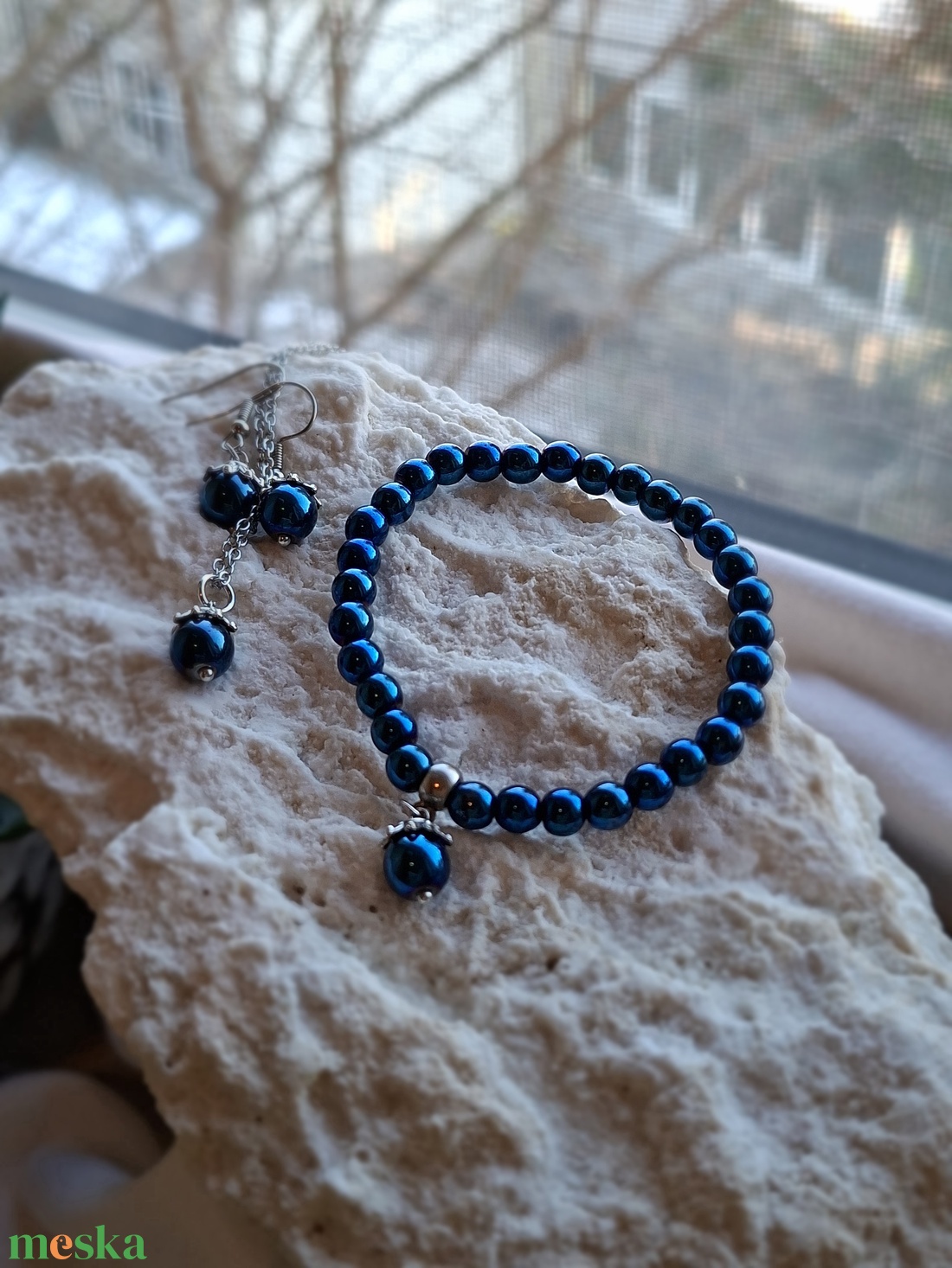 Éjkék Hematit Ásvány Ékszerszett Kézműves Szütyőben � Elegáns Ajándékcsomag - ékszer - ékszerszett - Meska.hu