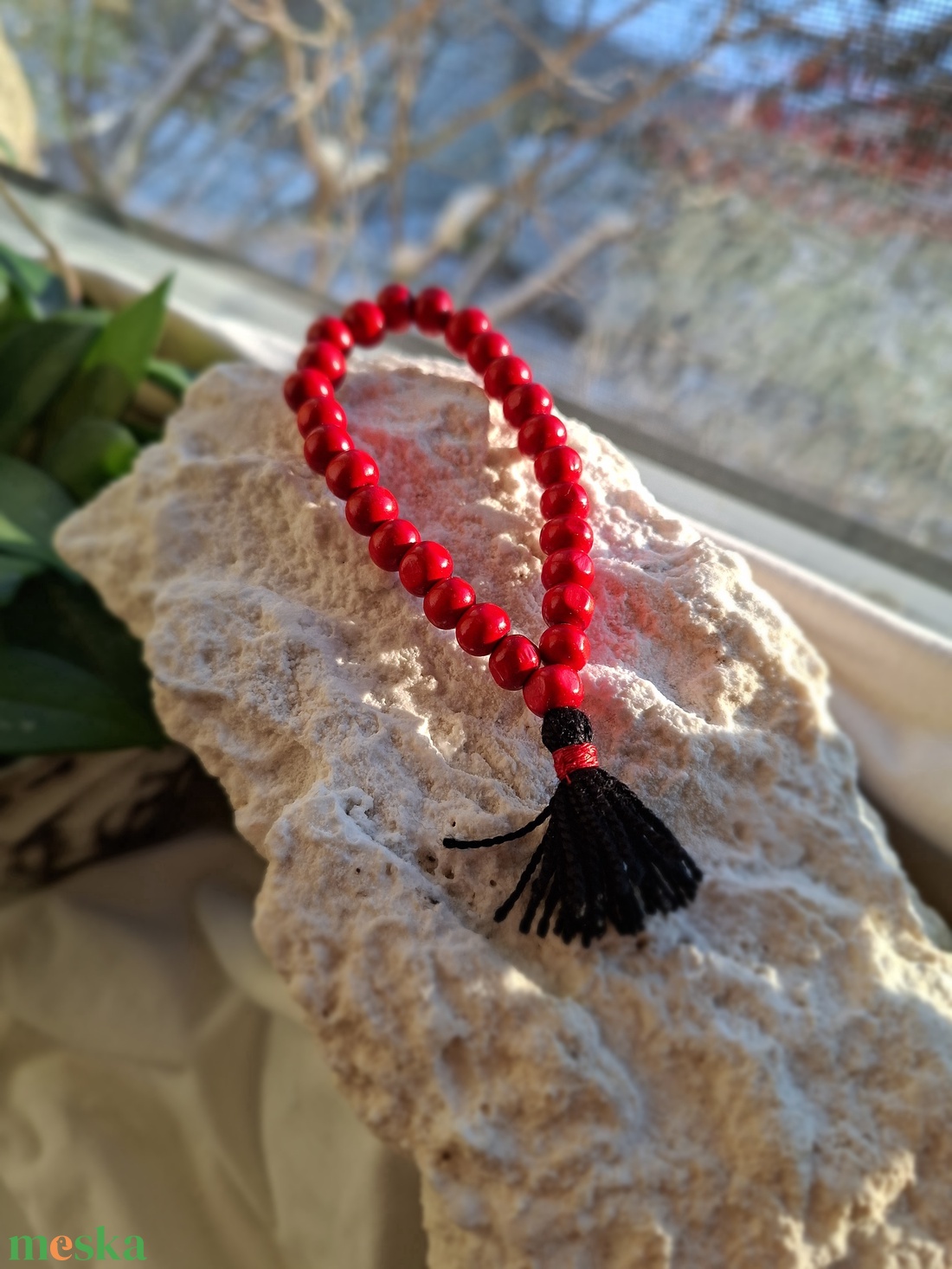 27 szemes fa mala karkötő � Piros színű (8mm) - otthon & életmód - dekoráció - spiritualitás - mala - Meska.hu
