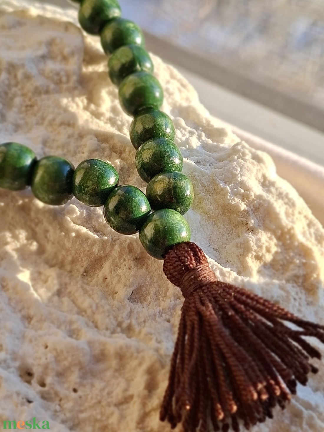 27 szemes fa mala karkötő � Sötétzöld színű (10mm) - otthon & életmód - dekoráció - spiritualitás - mala - Meska.hu