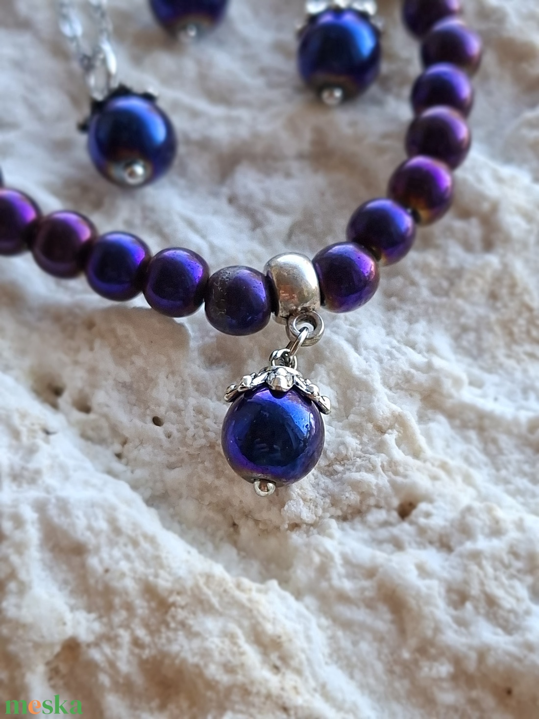 Hematit ékszerszett (karkötő, fülbevaló, medál) � Lila Csend - ékszer - ékszerszett - Meska.hu