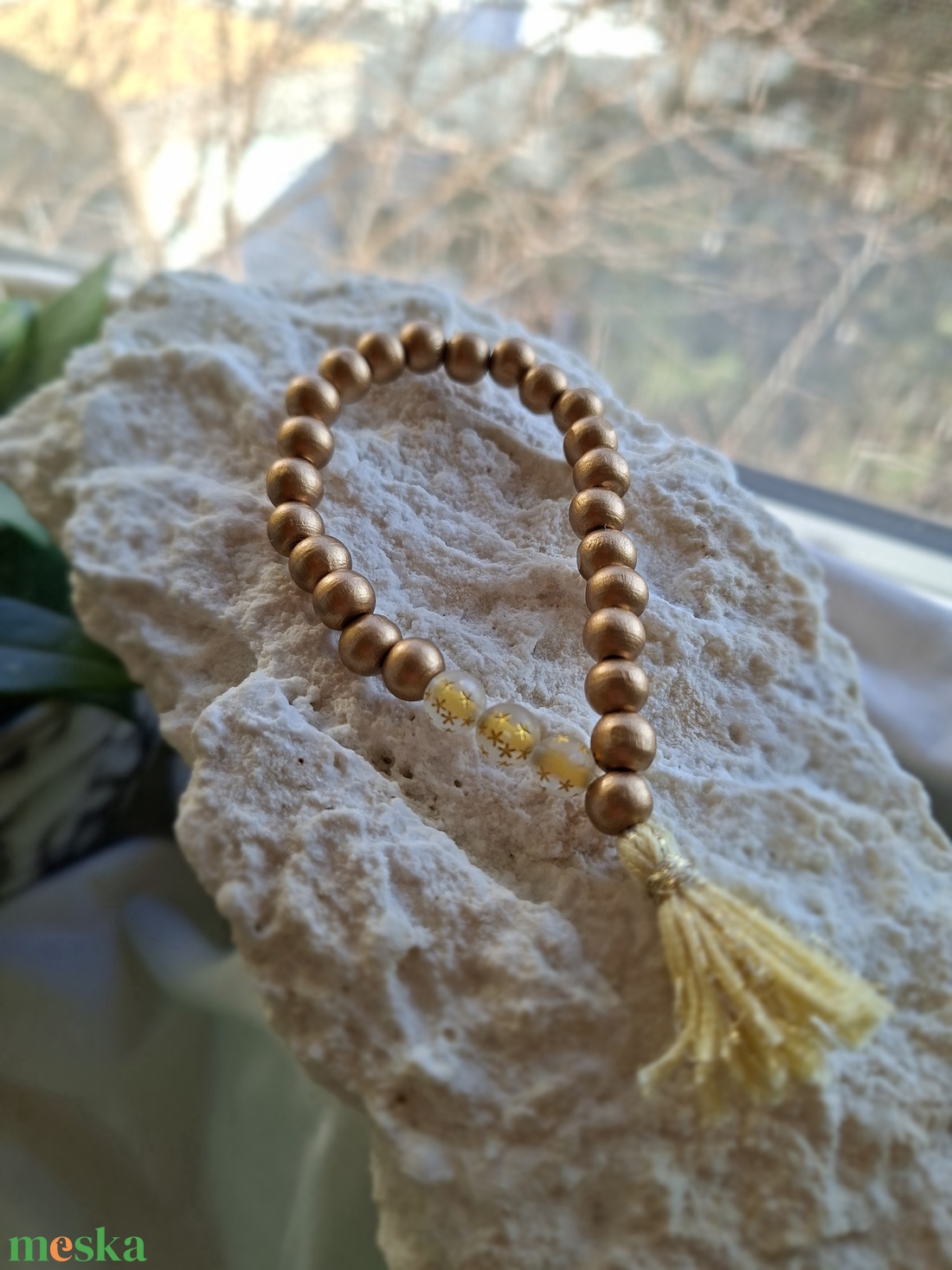 27 szemes fa mala karkötő � Arany színű (8mm) - otthon & életmód - dekoráció - spiritualitás - mala - Meska.hu