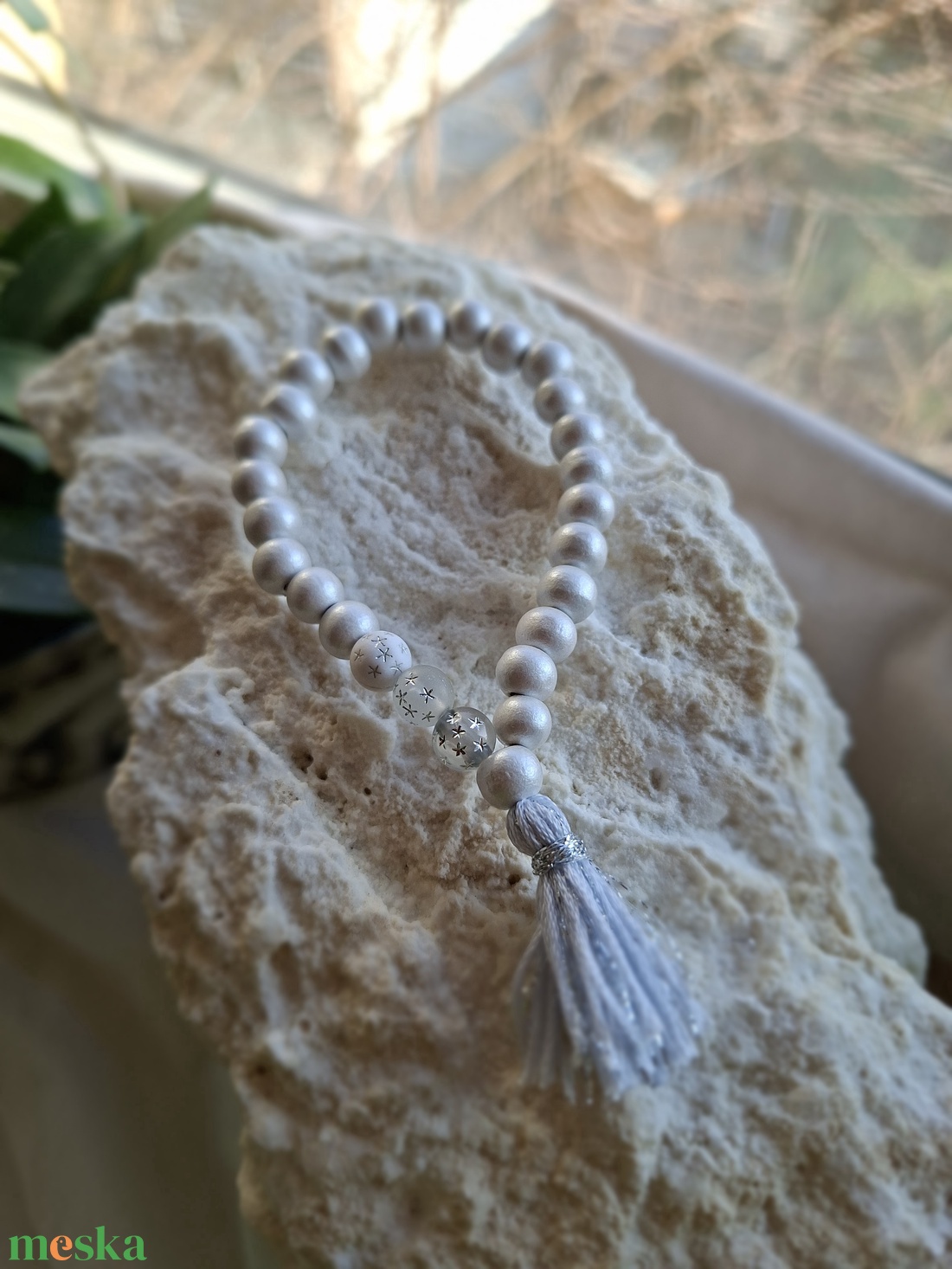 27 szemes fa mala karkötő � Ezüst színű (8mm) - otthon & életmód - dekoráció - spiritualitás - mala - Meska.hu