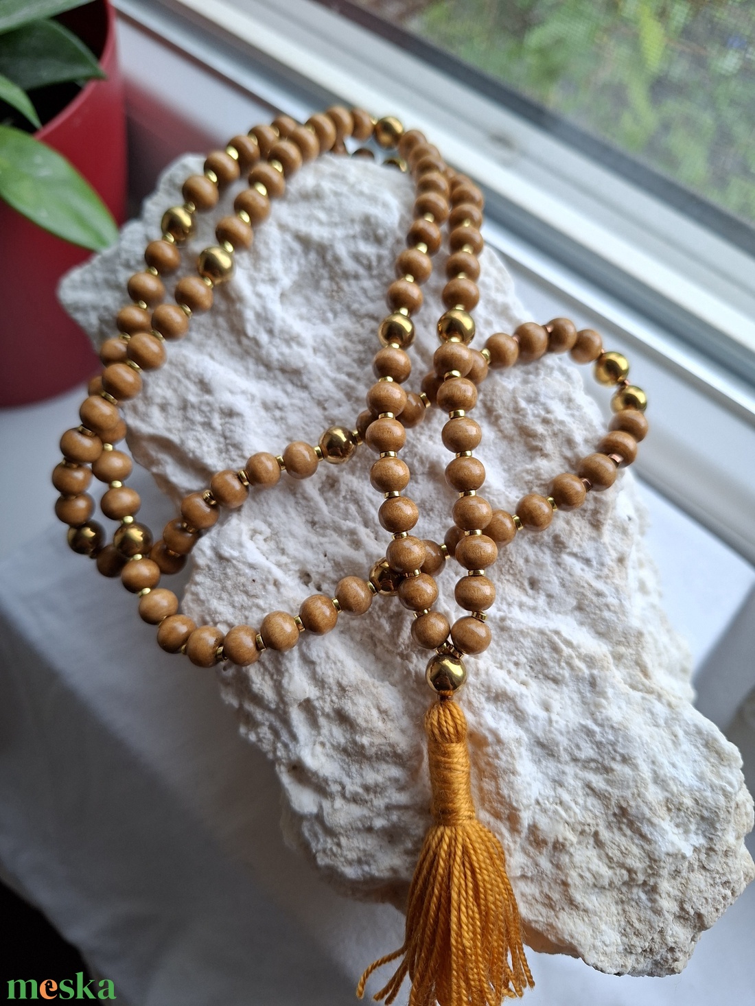 108 szemes meditációs mala szett � Csendes Föld / Okkerfény (8mm) - otthon & életmód - dekoráció - spiritualitás - mala - Meska.hu