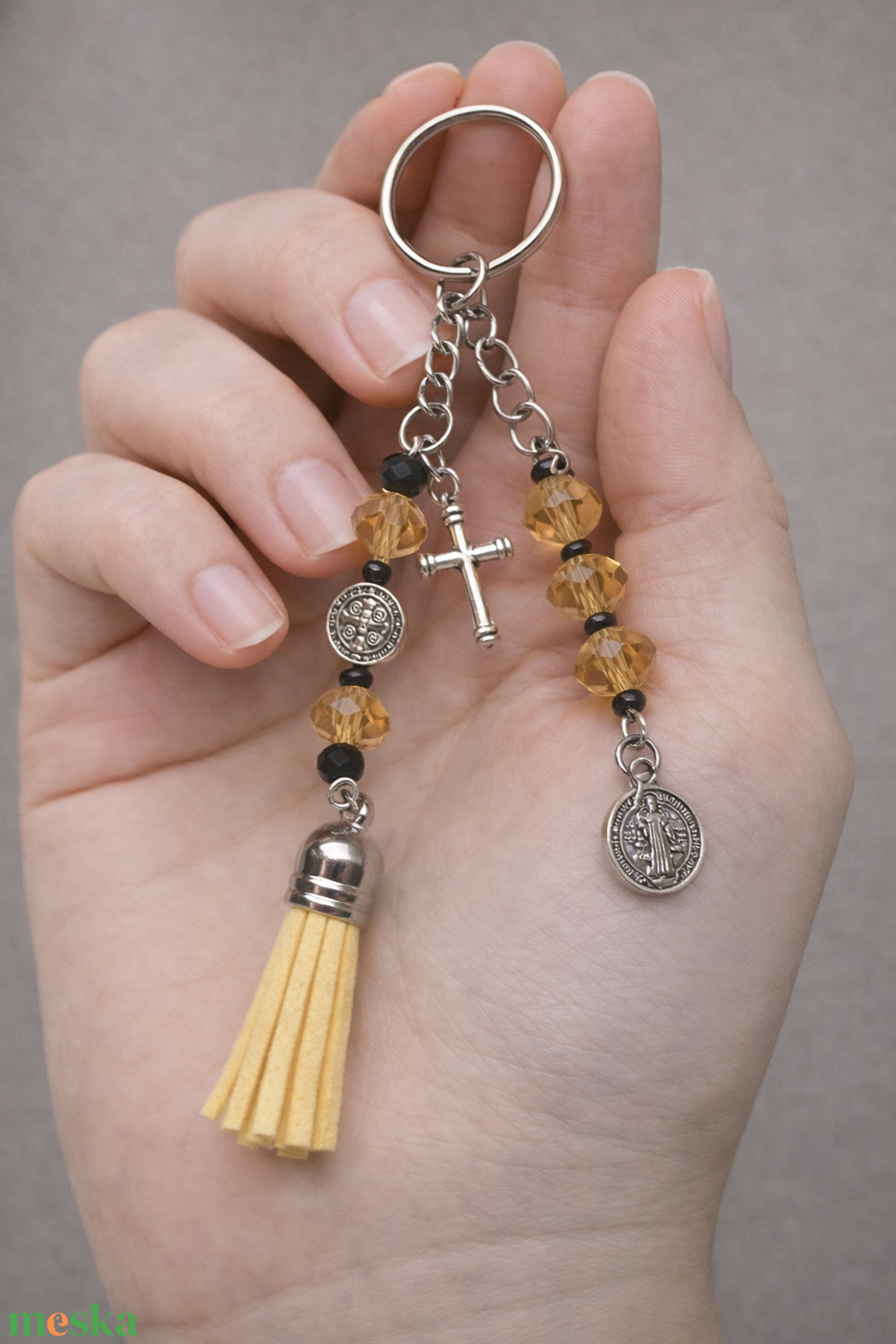 Kulcstartó - sárga Szent Benedek  - táska & tok - kulcstartó & táskadísz - kulcstartó - Meska.hu