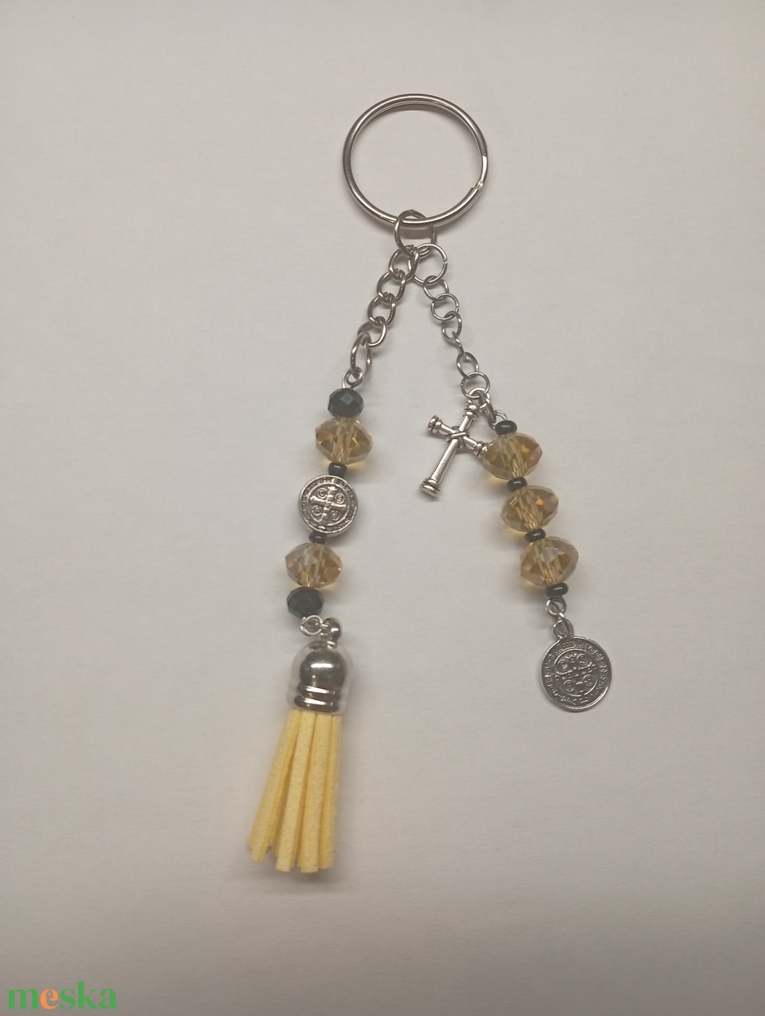 Kulcstartó - sárga Szent Benedek  - táska & tok - kulcstartó & táskadísz - kulcstartó - Meska.hu