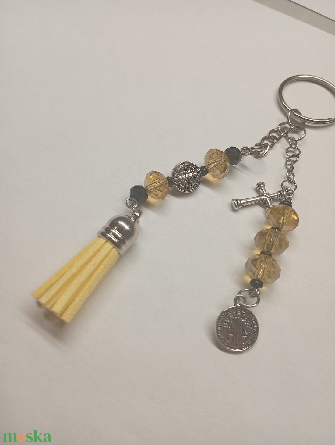 Kulcstartó - sárga Szent Benedek  - táska & tok - kulcstartó & táskadísz - kulcstartó - Meska.hu