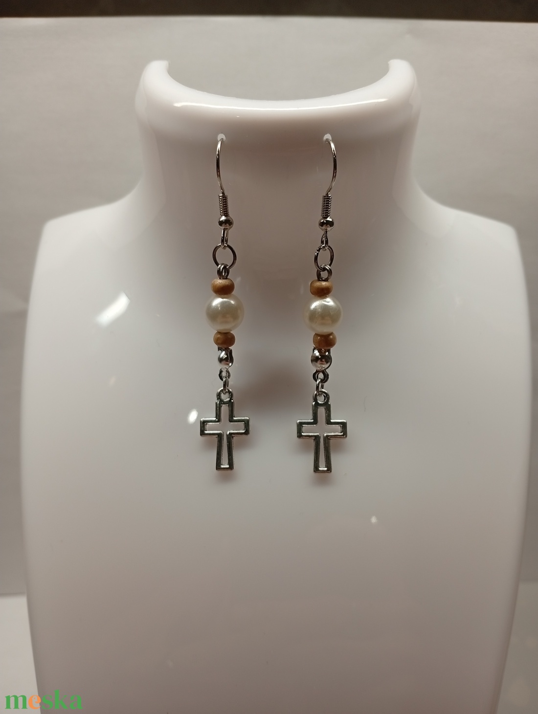 Keresztes lógó fülbevaló  - ékszer - fülbevaló - lógó fülbevaló - Meska.hu