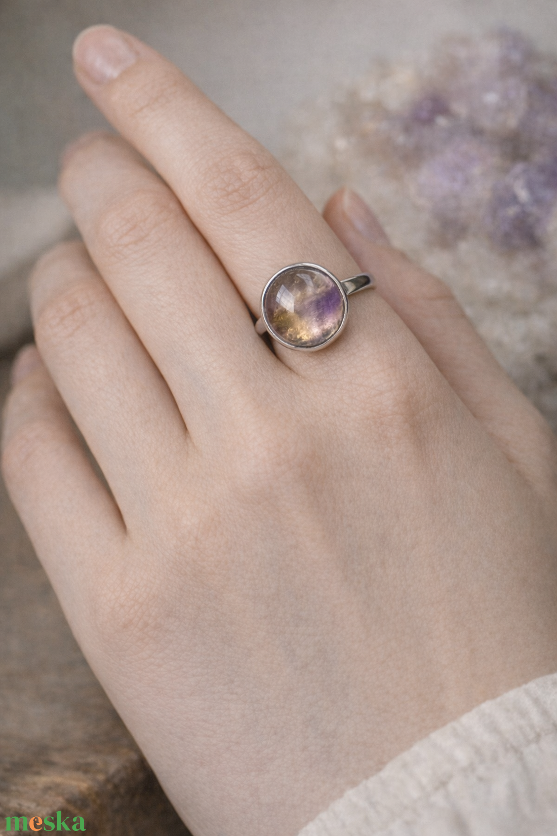 Ametrin gyűrű  - ékszer - gyűrű - üveglencsés gyűrű - Meska.hu