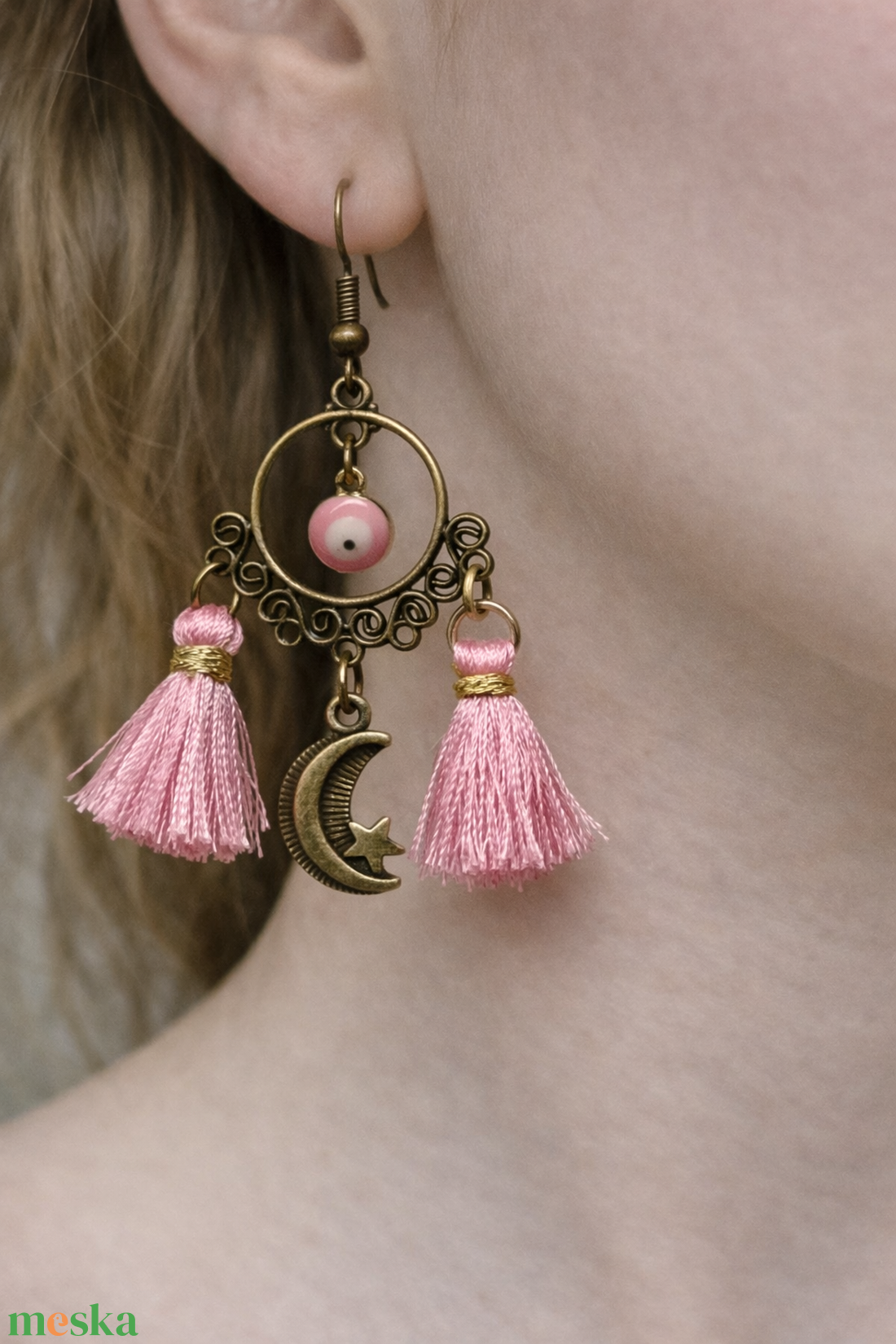 Boho fülbevaló evil eye-al - ékszer - fülbevaló - csillár fülbevaló - Meska.hu