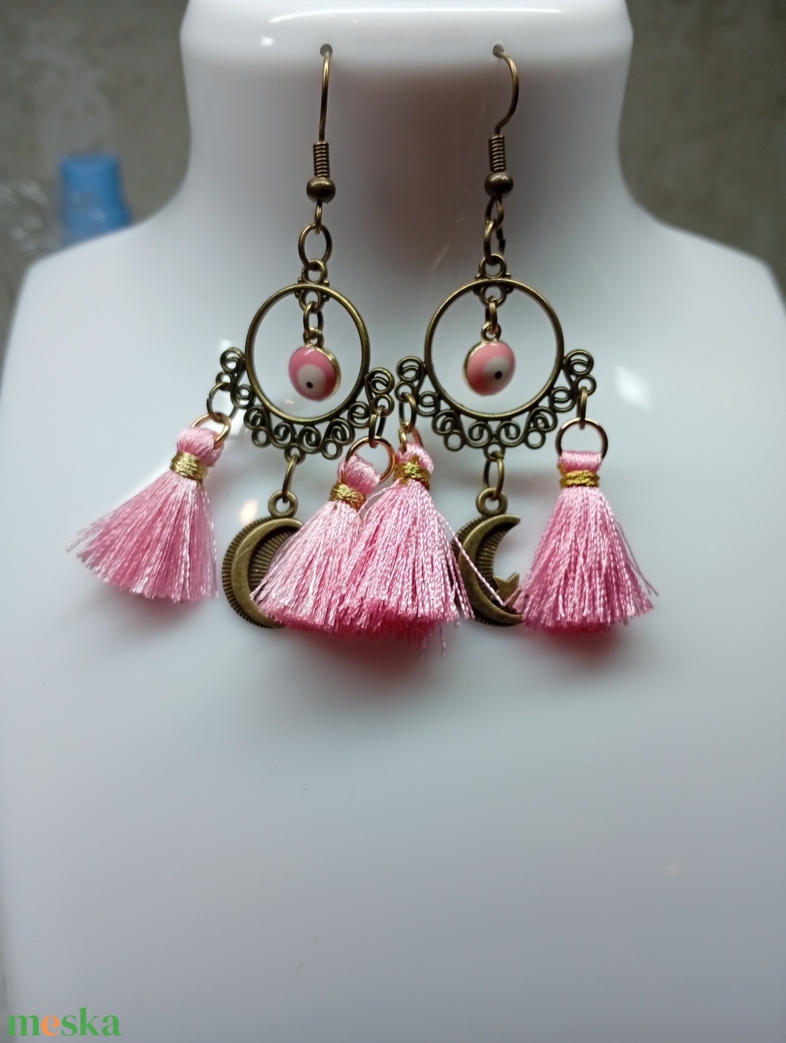 Boho fülbevaló evil eye-al - ékszer - fülbevaló - csillár fülbevaló - Meska.hu