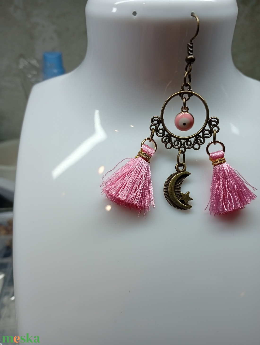 Boho fülbevaló evil eye-al - ékszer - fülbevaló - csillár fülbevaló - Meska.hu