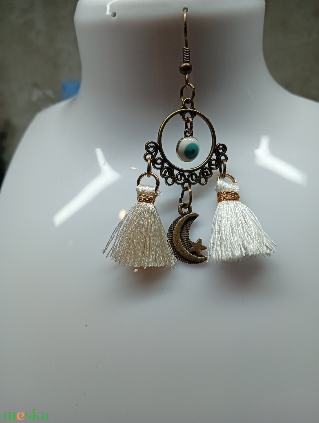Boho fülbevaló evil eye-al  - ékszer - fülbevaló - csillár fülbevaló - Meska.hu