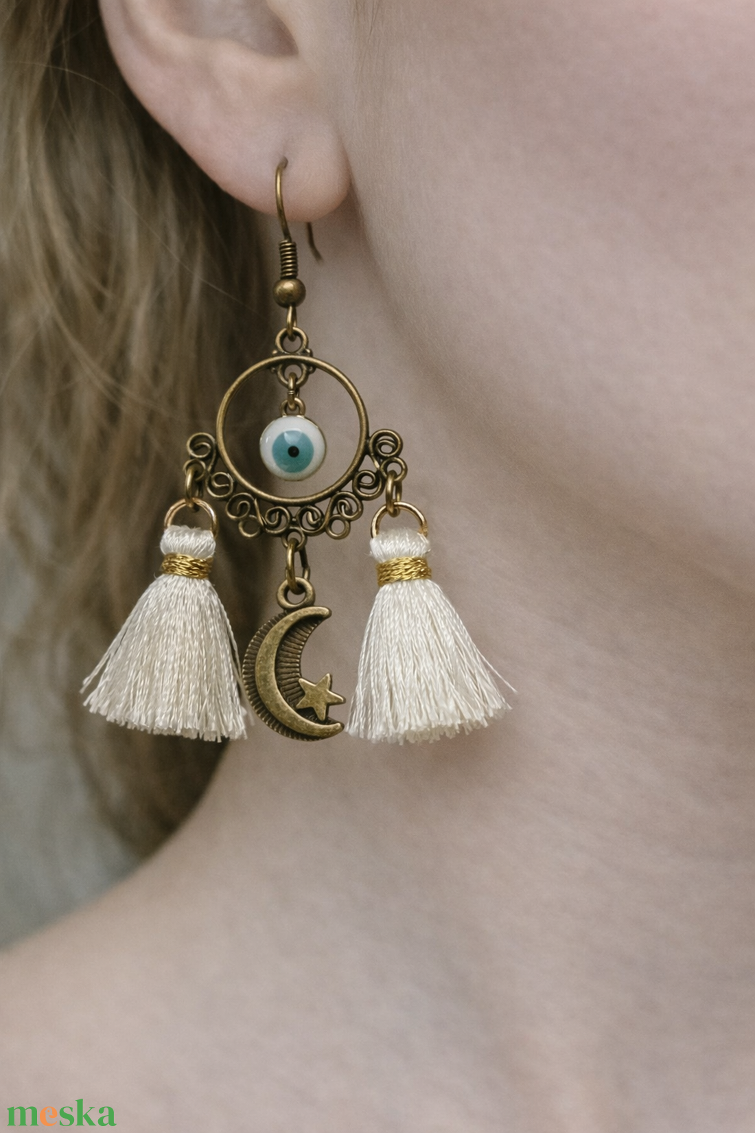 Boho fülbevaló evil eye-al  - ékszer - fülbevaló - csillár fülbevaló - Meska.hu