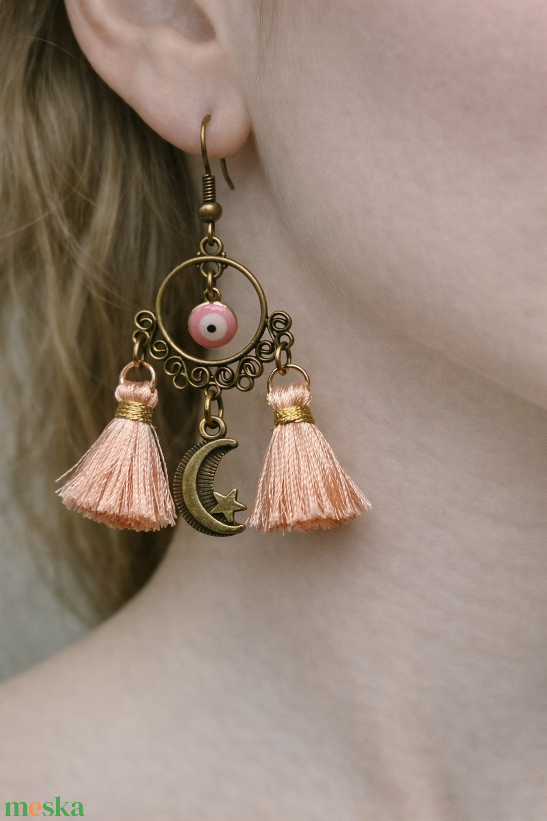 Boho fülbevaló evil eye-al  - ékszer - fülbevaló - csillár fülbevaló - Meska.hu