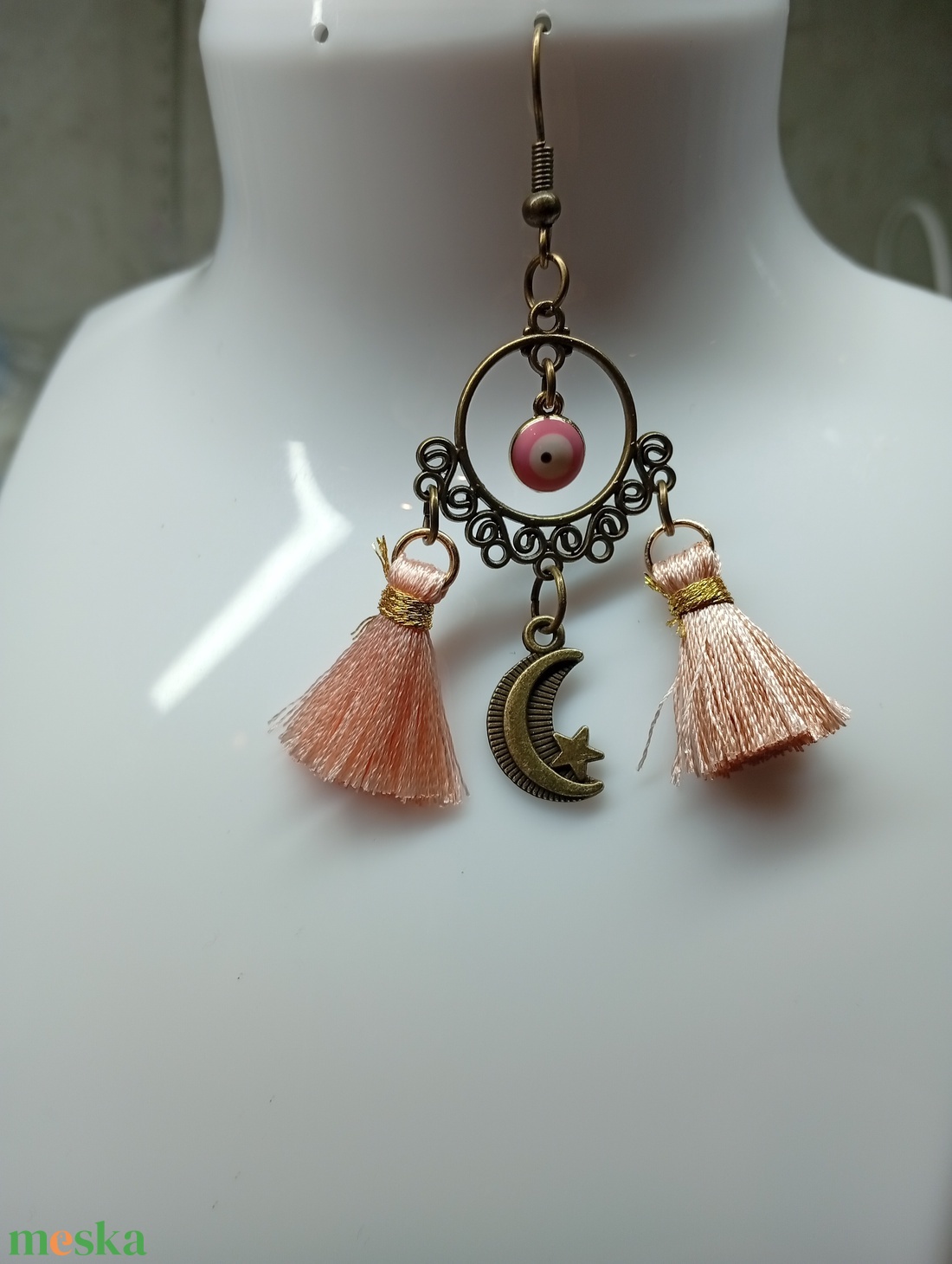 Boho fülbevaló evil eye-al  - ékszer - fülbevaló - csillár fülbevaló - Meska.hu