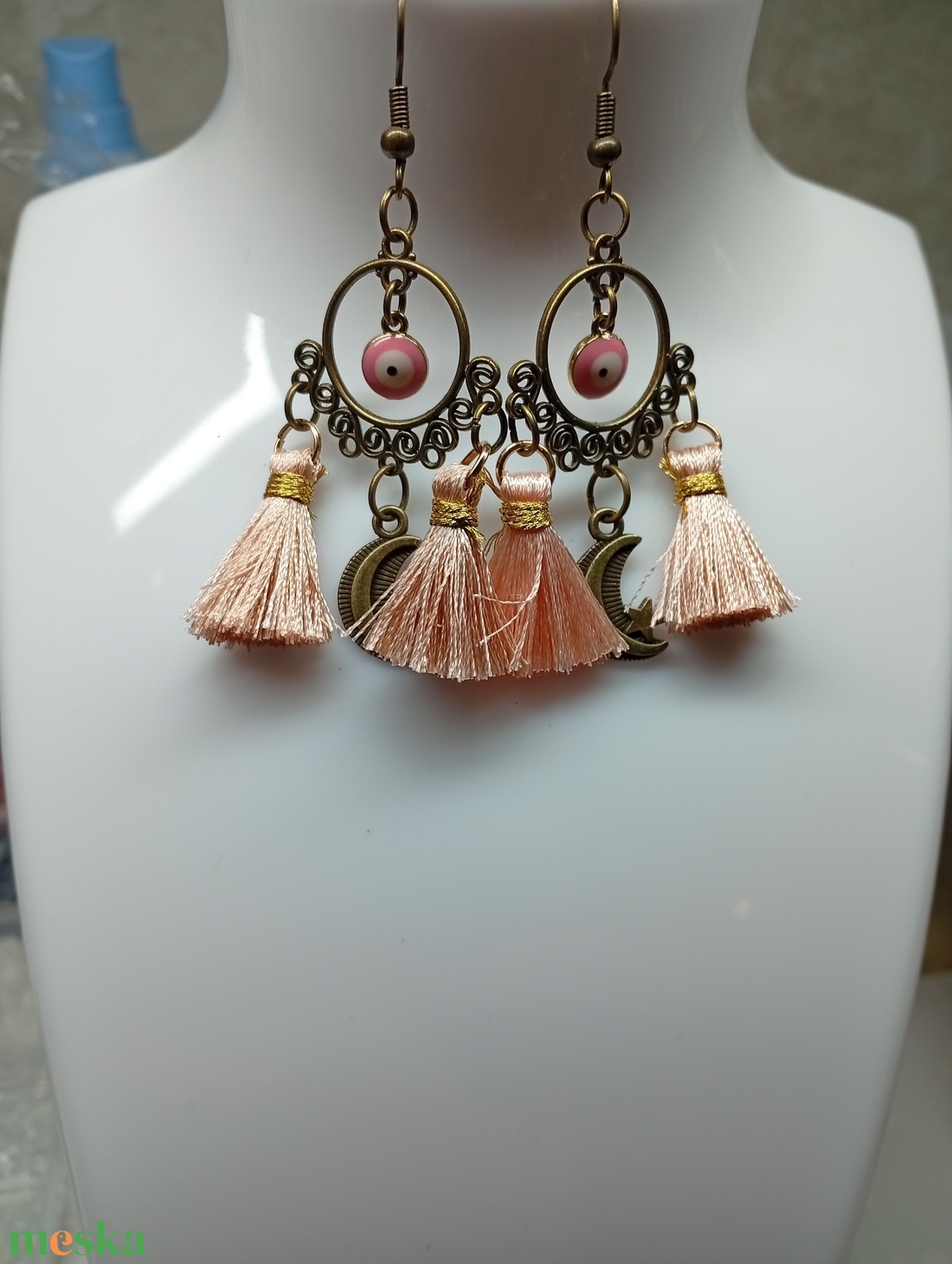 Boho fülbevaló evil eye-al  - ékszer - fülbevaló - csillár fülbevaló - Meska.hu