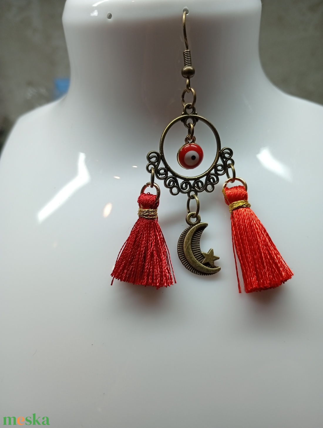 Boho fülbevaló evil eye-al  - ékszer - fülbevaló - csillár fülbevaló - Meska.hu